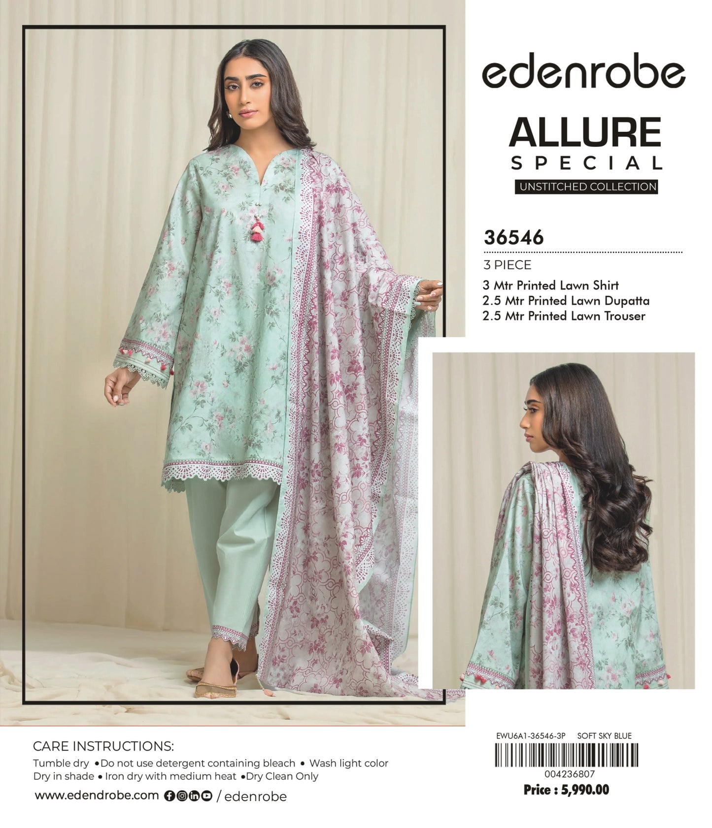 Allure by edenrobe - Design 36546 3-piece unstitched printed lawn