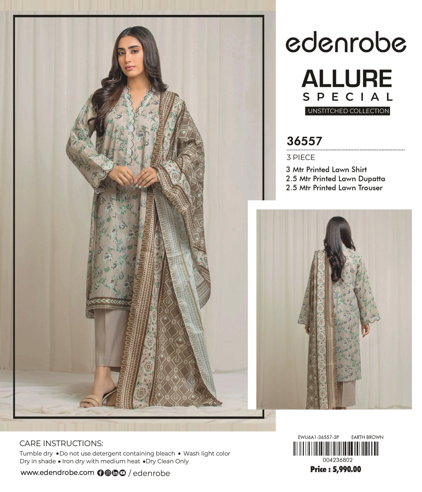 Allure by edenrobe - Design 36557 3-piece unstitched printed lawn