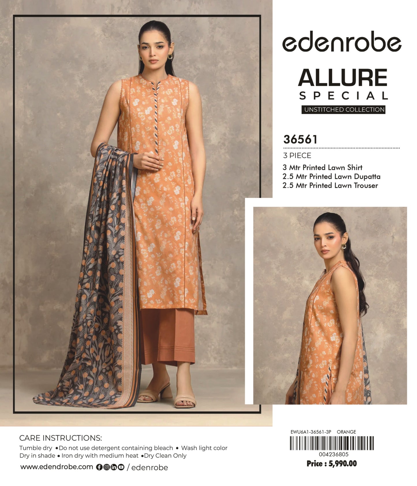Allure by edenrobe - Design 36561 3-piece unstitched printed lawn