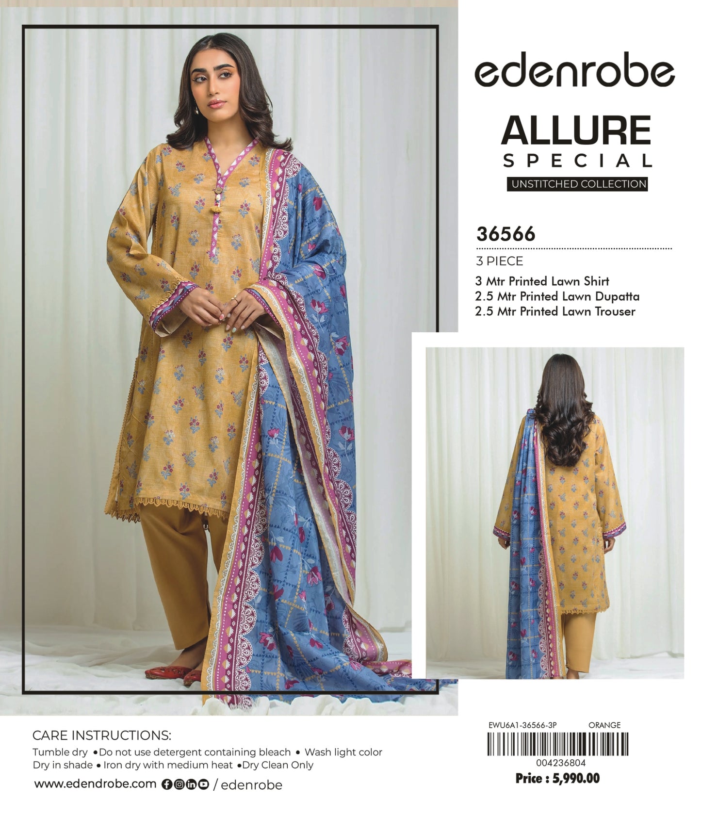 Allure by edenrobe - Design 36566 3-piece unstitched printed lawn