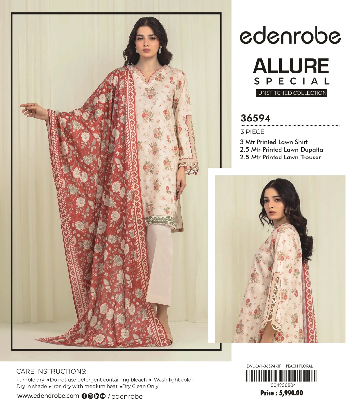 Allure by edenrobe - Design 36594 3-piece unstitched printed lawn