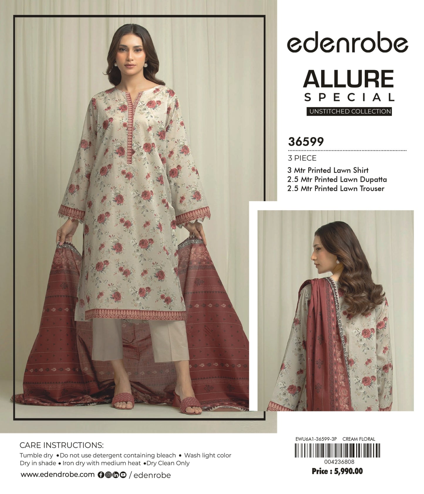 Allure by edenrobe - Design 36599 3-piece unstitched printed lawn