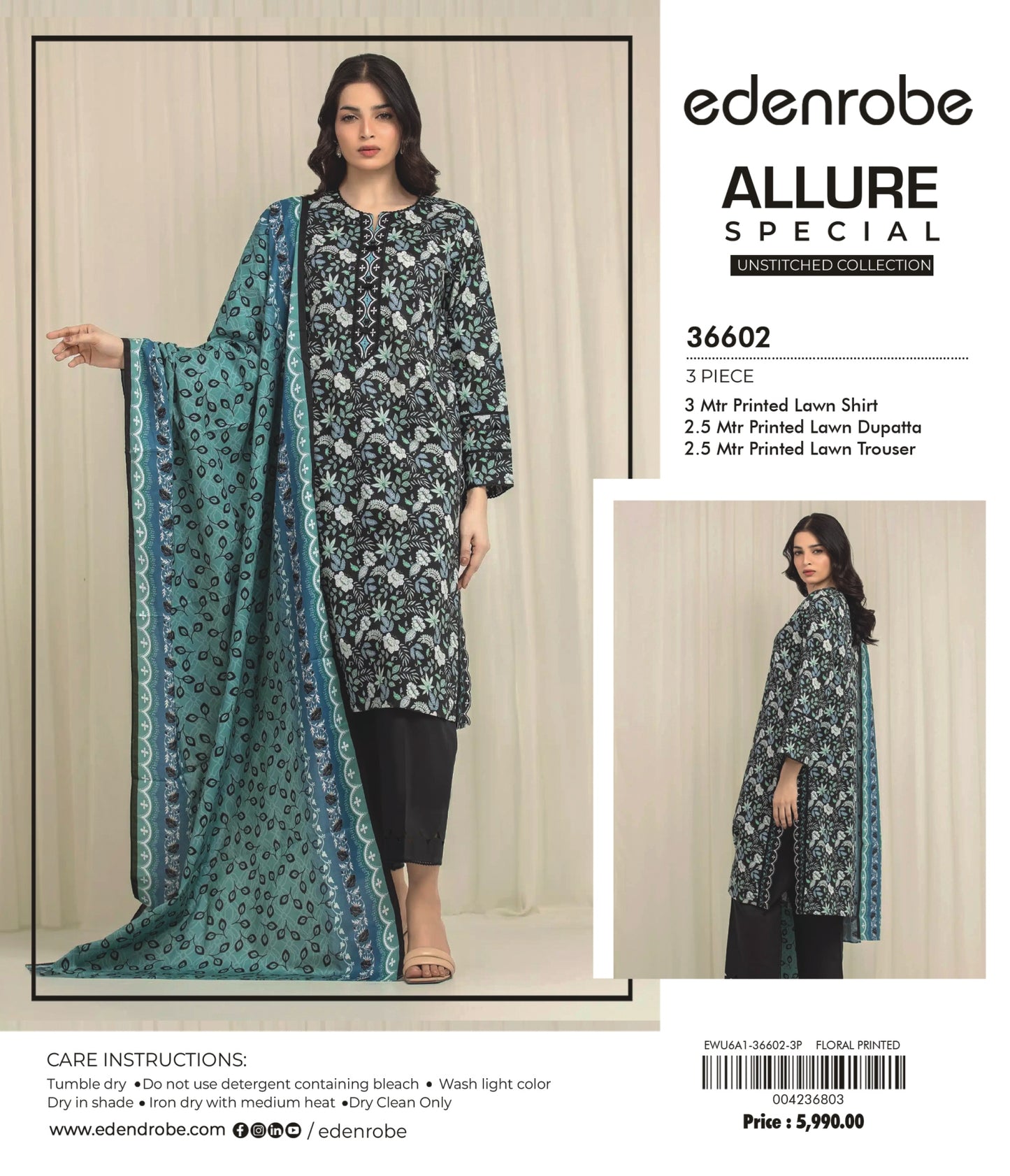 Allure by edenrobe - Design 36602 3-piece unstitched printed lawn