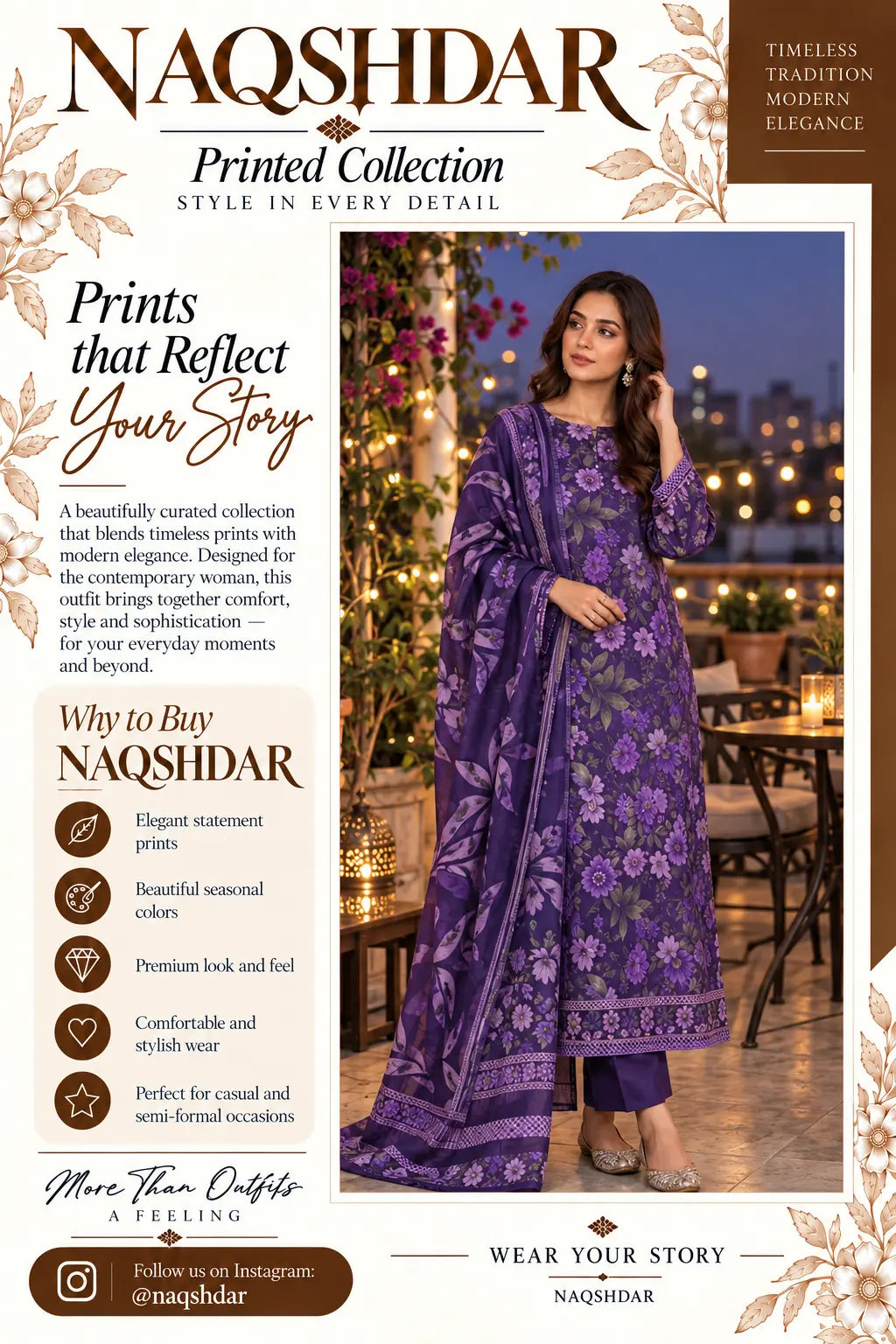Amethyst Bloom purple digital printed chamki lawn three-piece suit