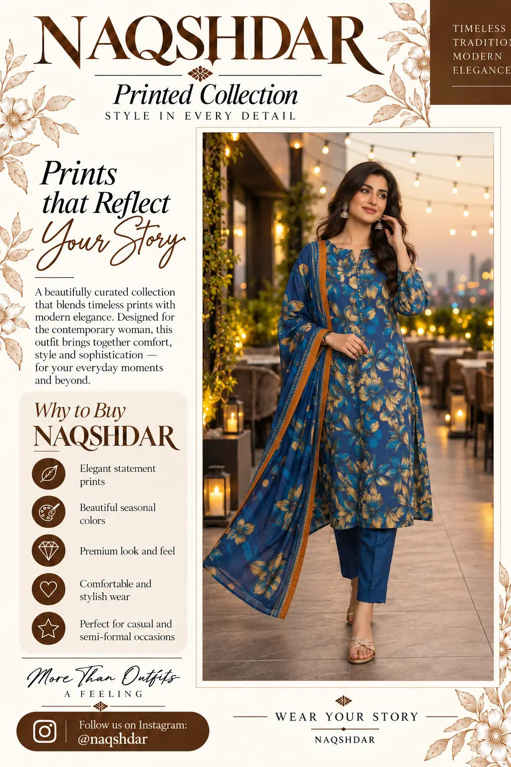 Azure Blossom blue digital printed chamki lawn three-piece suit