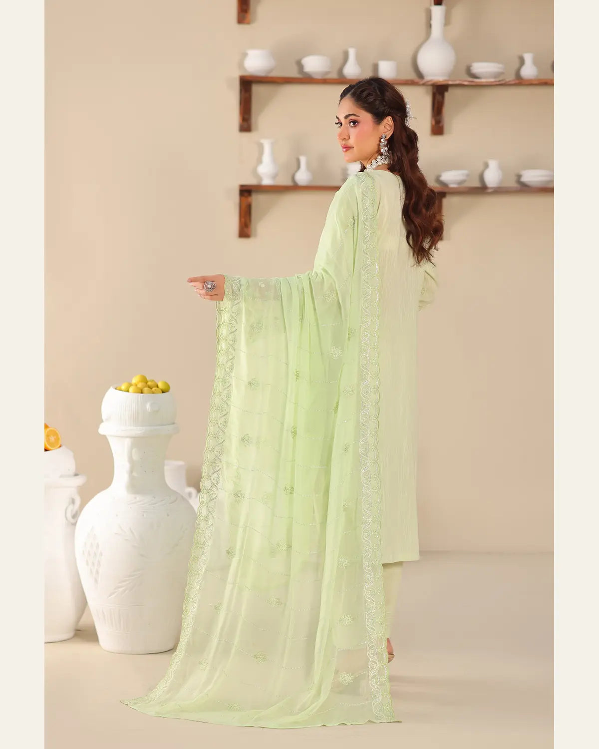 Calm Canvas mint green 3 piece lawn side angle with dupatta