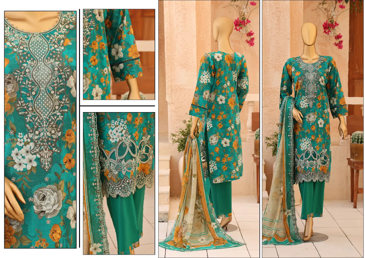 CASCA Emerald Teal Garden Design 08 embroidery and back details