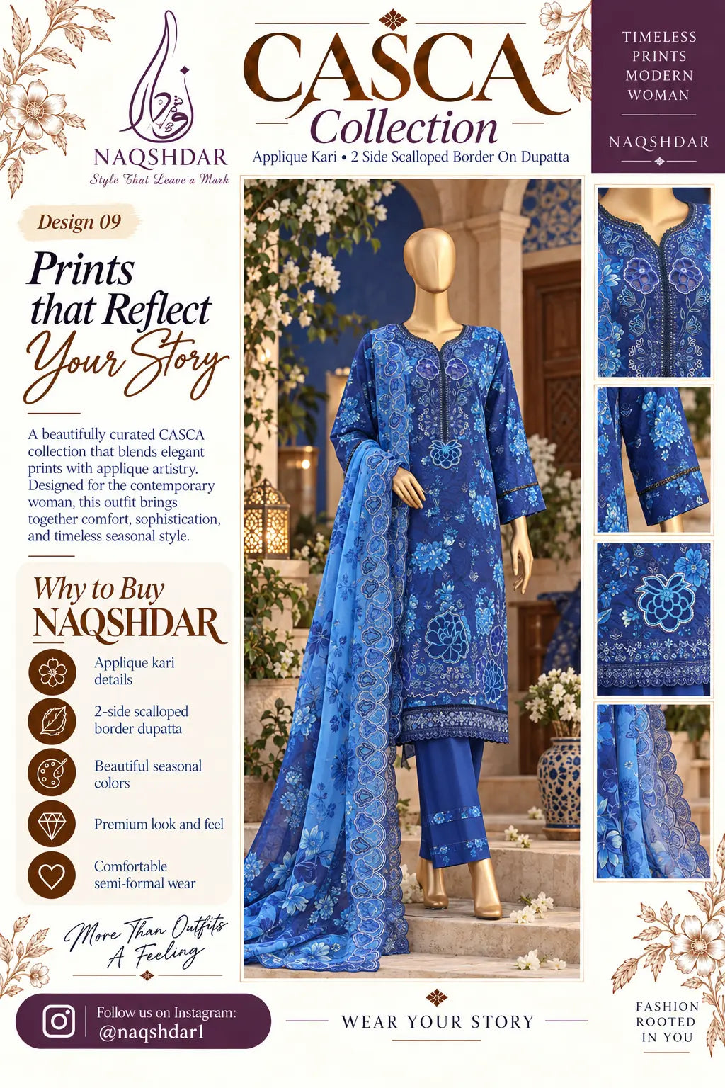 CASCA Sapphire Blue Medallion Design 09 front look