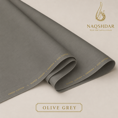 Creed Cotton in Olive Grey – liquid ammonia finished fabric