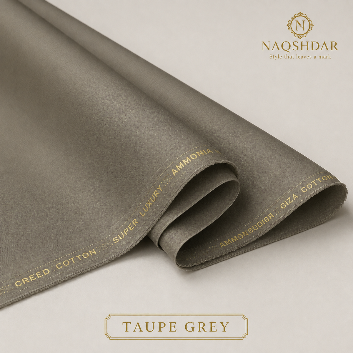 Creed Cotton in Taupe Grey – liquid ammonia finished fabric
