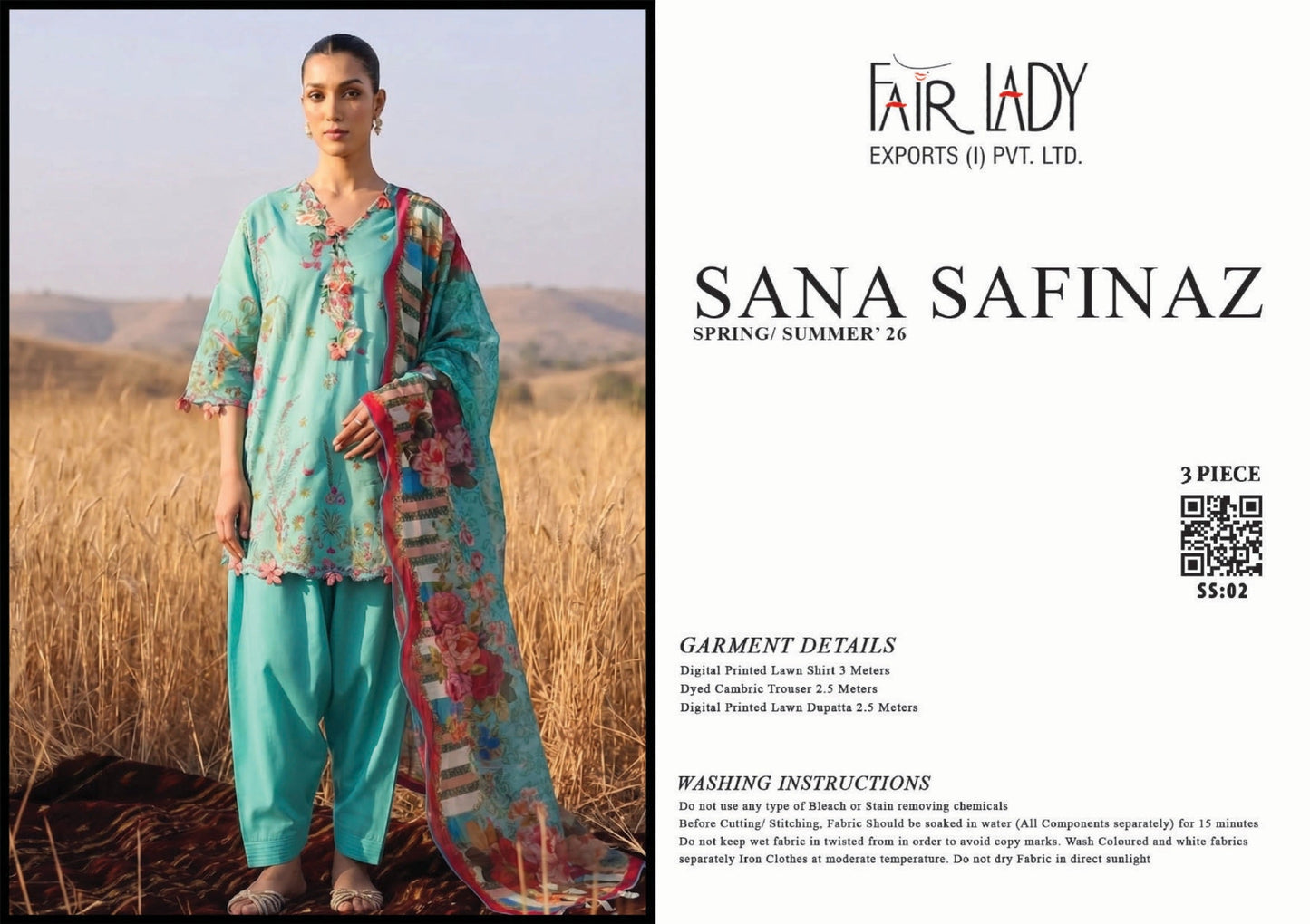 Fair Lady by Sana Safinaz - Design SS-02 full-color 3-piece printed lawn