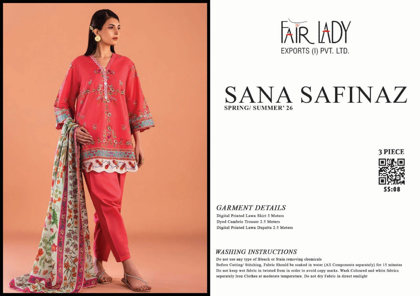 Fair Lady by Sana Safinaz - Design SS-08 full-color 3-piece printed lawn