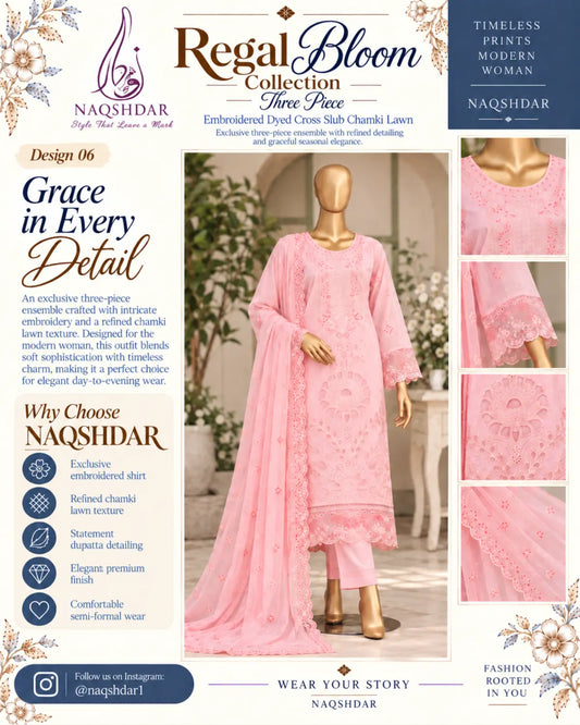 Queen of Hearts Gentle Motion rose pink unstitched chamki lawn 3 piece main catalog view