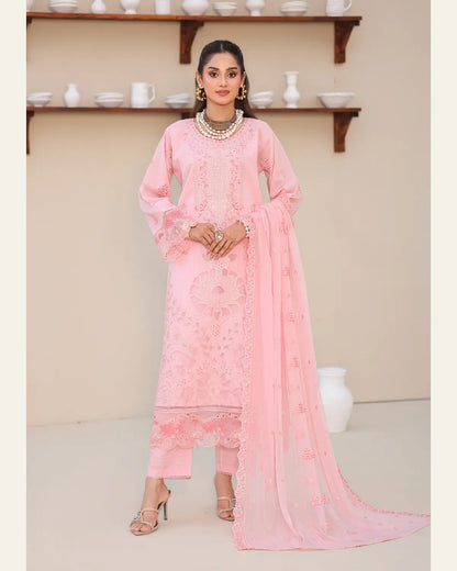 Gentle Motion rose pink embroidered chamki lawn full front view