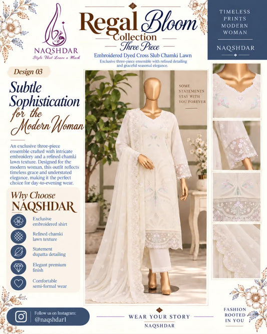 Queen of Hearts Ivory Bloom unstitched chamki lawn 3 piece main catalog view