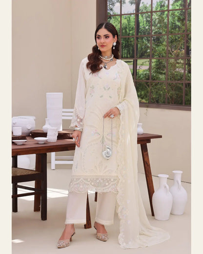 Ivory Bloom ivory 3 piece lawn full front styling view