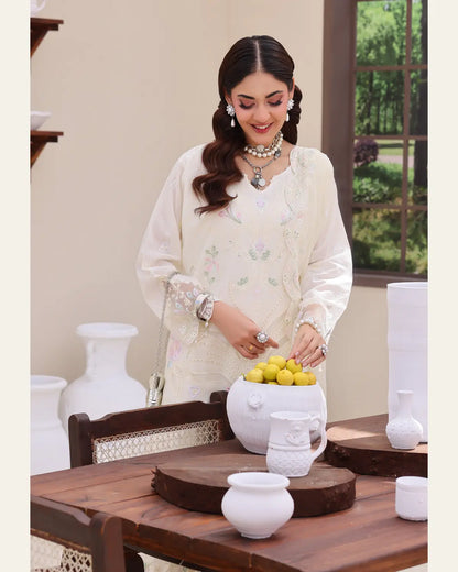 Ivory Bloom chamki lawn embroidery and sleeve detail