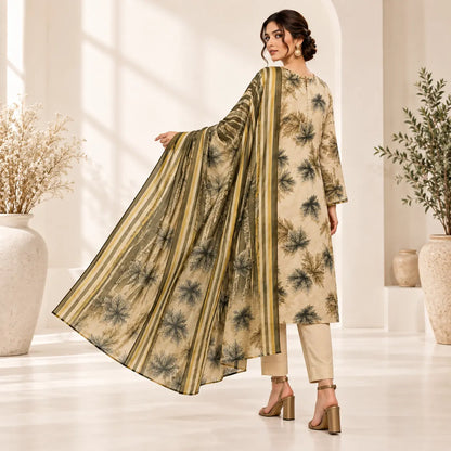 Ivory Grove cream lawn suit alternate view showing printed dupatta