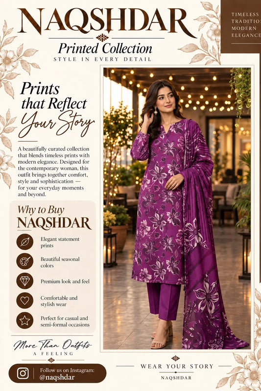 Magenta Muse digital printed chamki lawn three-piece suit