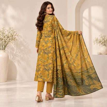 Mustard Meadow lawn suit alternate view showing printed dupatta