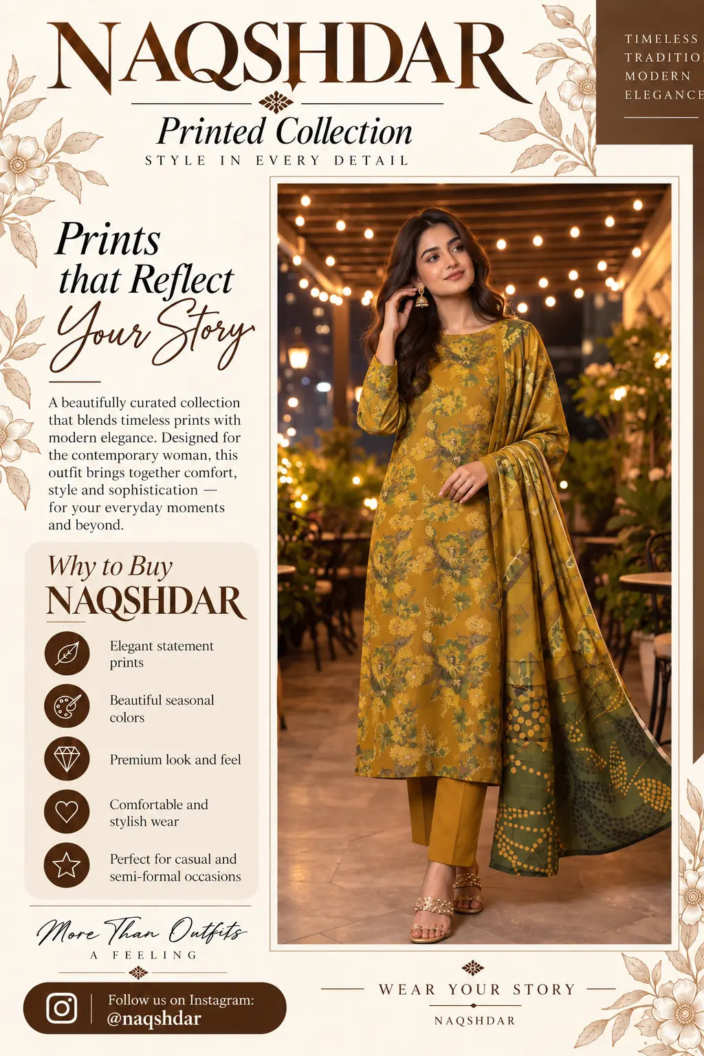 Mustard Meadow digital printed chamki lawn three-piece suit