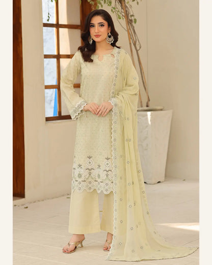 Sage Pearl embroidered Broshia lawn suit front view