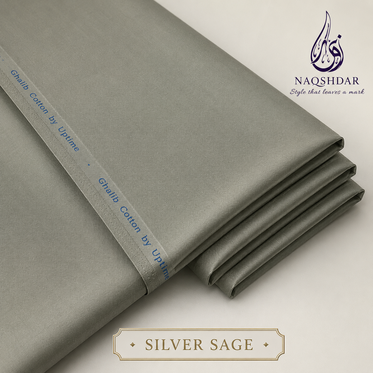 Naqshdar Ghalib Cotton in Silver Sage