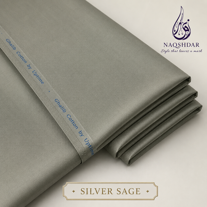 Naqshdar Ghalib Cotton in Silver Sage