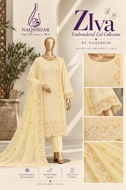 Ziva Ivory Marigold embroidered Broshia jacquard 3 piece suit