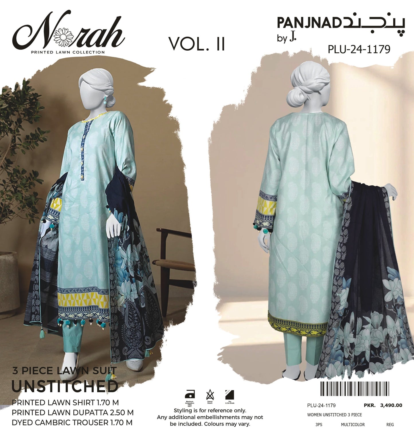 Norah Printed Lawn by J. - PLU-24-1179 Multicolor 3 piece unstitched
