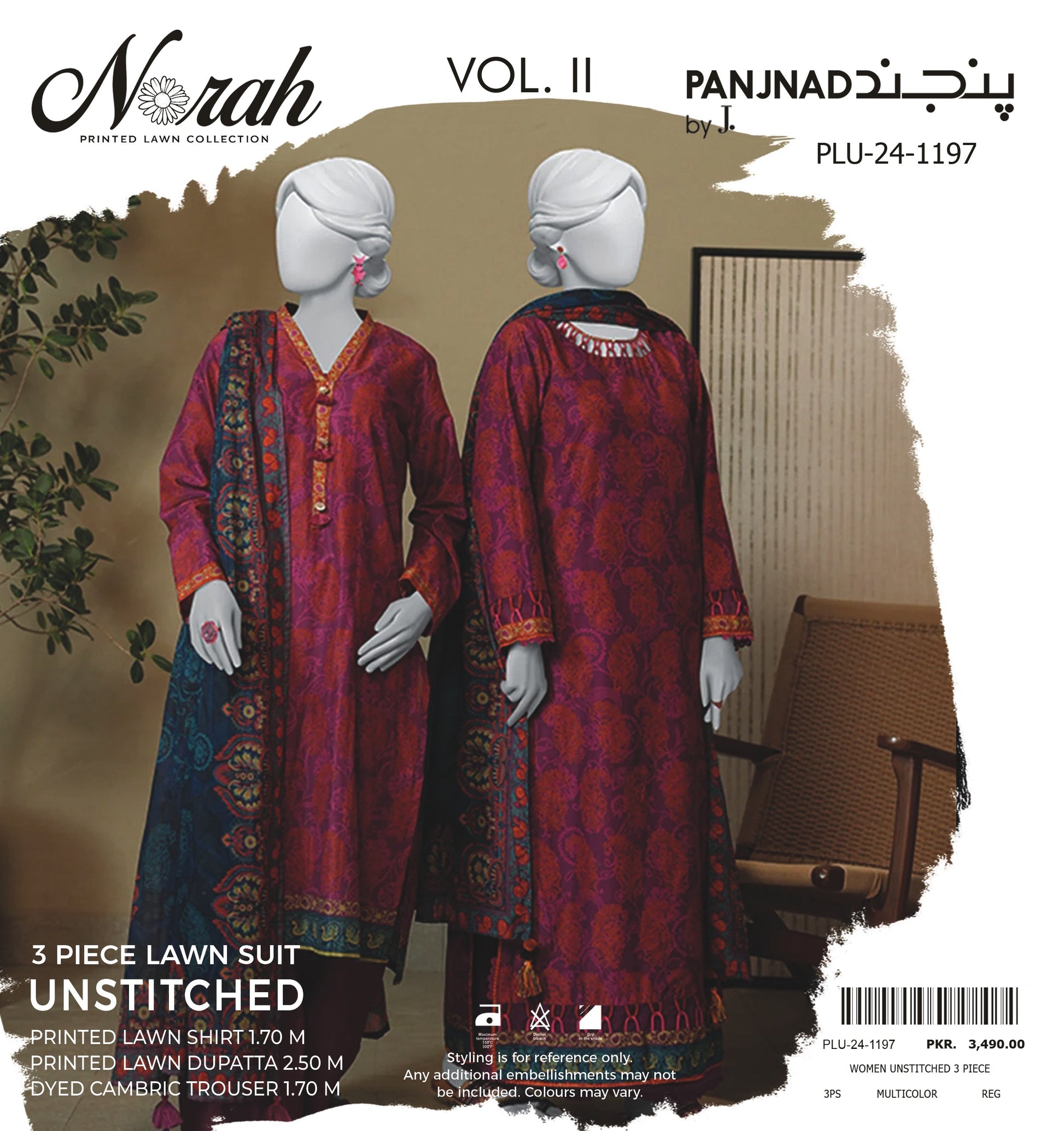 Norah Printed Lawn by J. - PLU-24-1197 Multicolor 3 piece unstitched