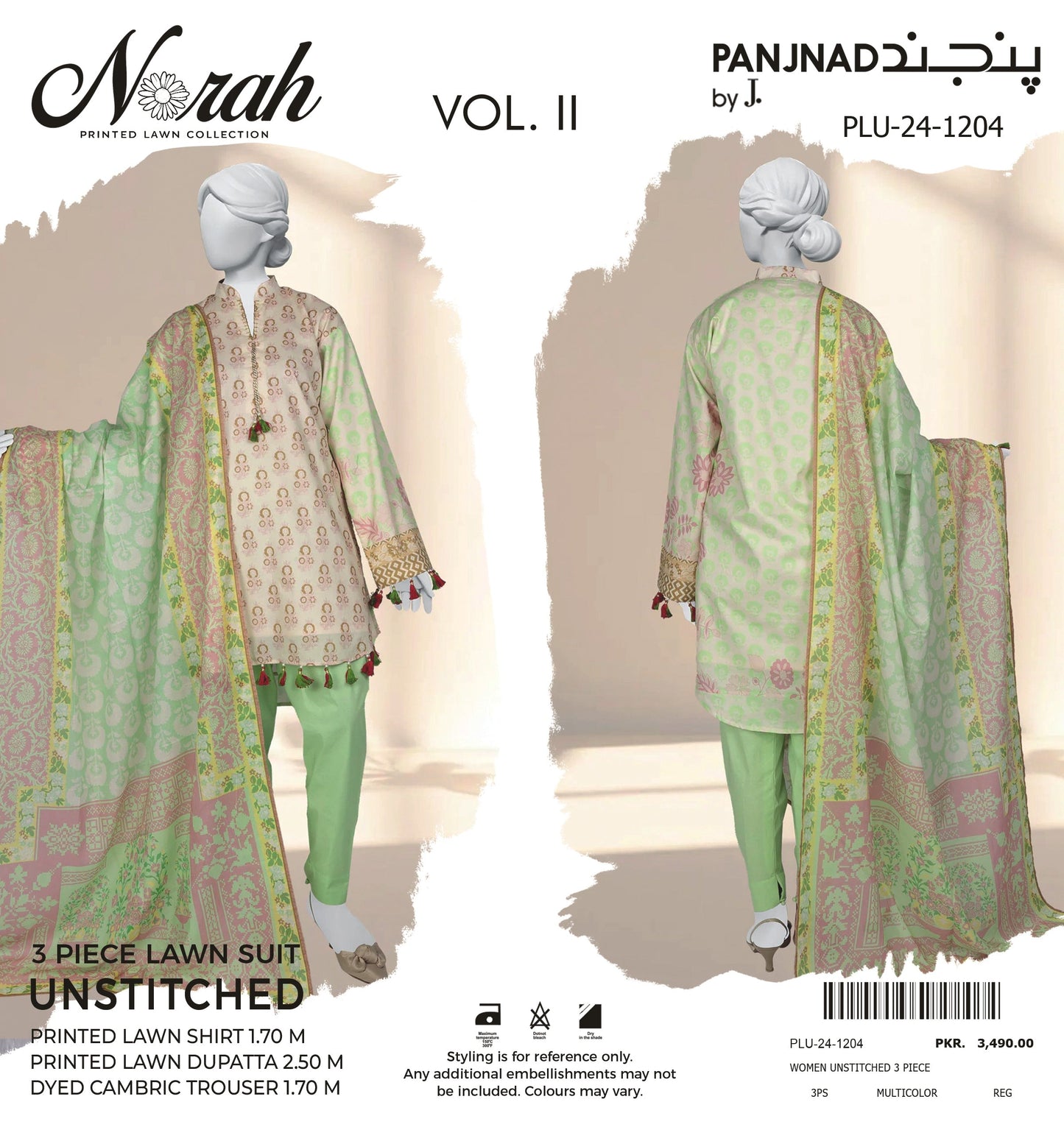 Norah Printed Lawn by J. - PLU-24-1204 Multicolor 3 piece unstitched