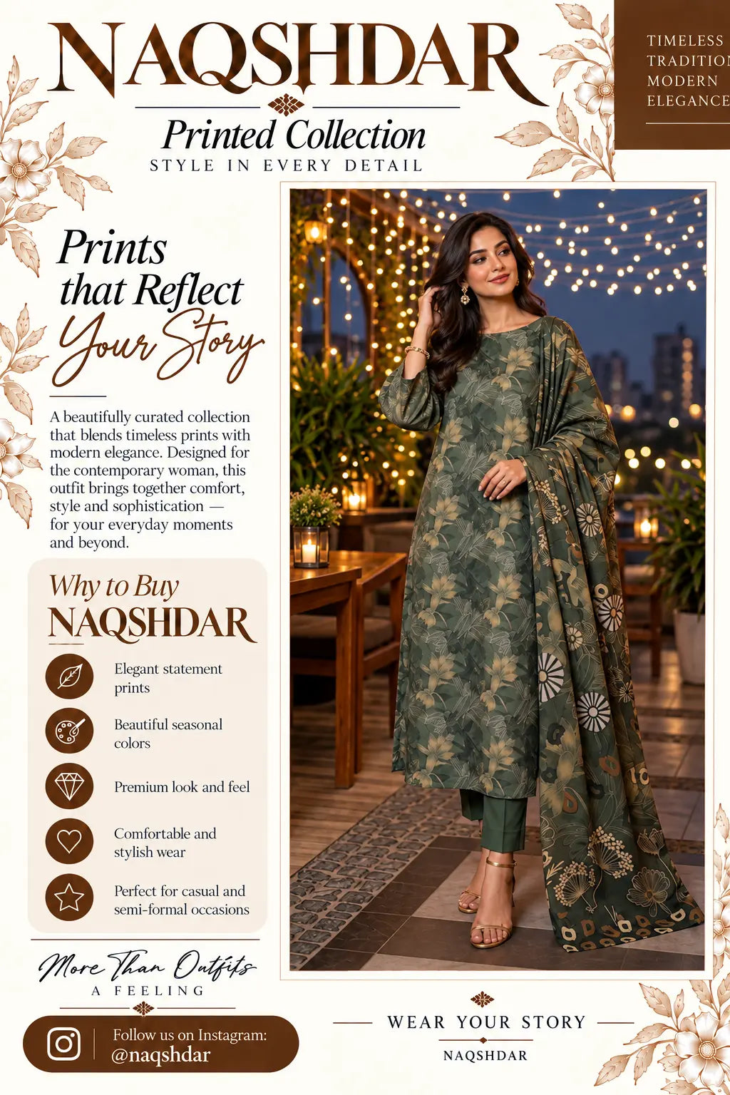Olive Reverie digital printed chamki lawn three-piece suit