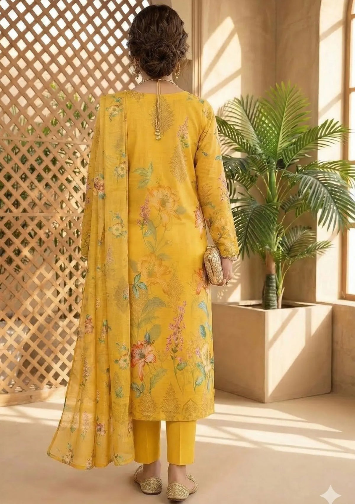 Golden Marigold 3PC Broshia Lawn back view