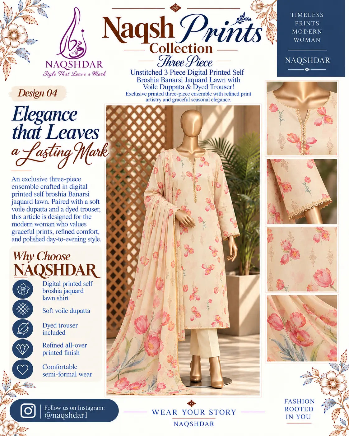 Ivory Tulip 3PC Broshia Lawn Naqshdar catalog view