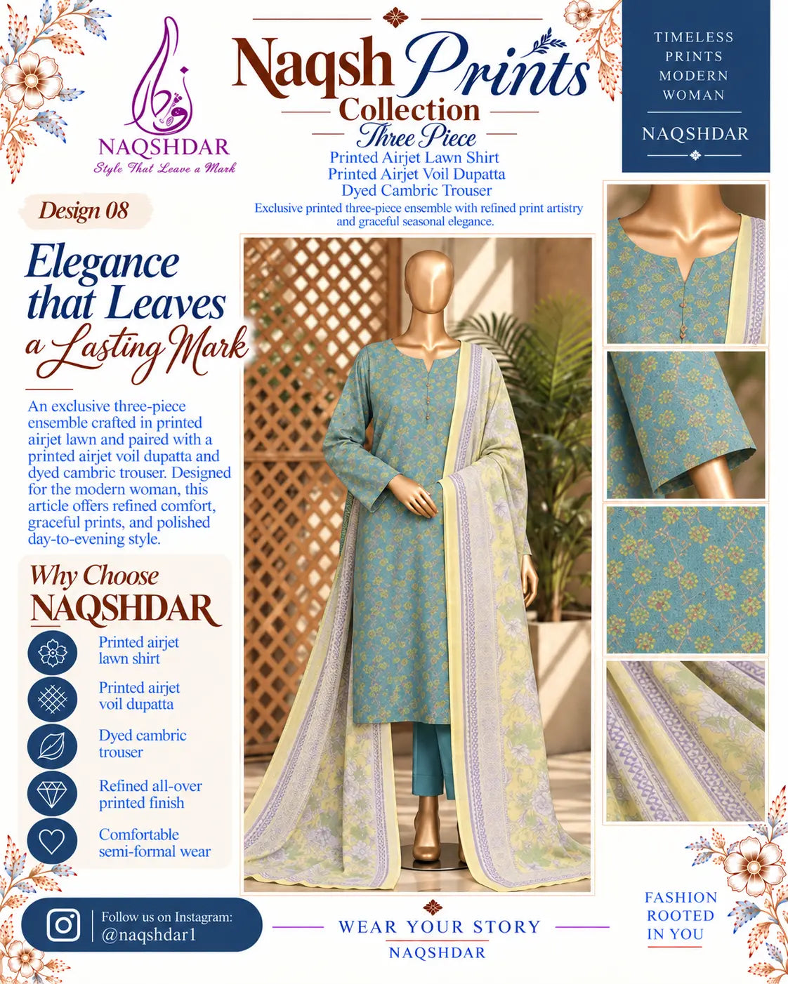 Prints Collection Volume 2 Aqua Lilac aqua and lilac unstitched 3 piece lawn Naqshdar catalog view