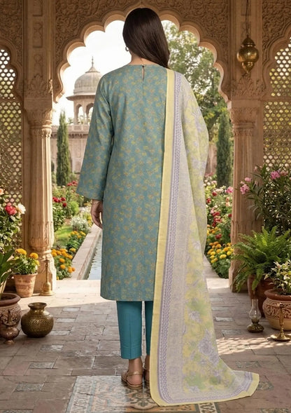 Prints Collection Volume 2 Aqua Lilac aqua and lilac unstitched 3 piece lawn back or full fabric view