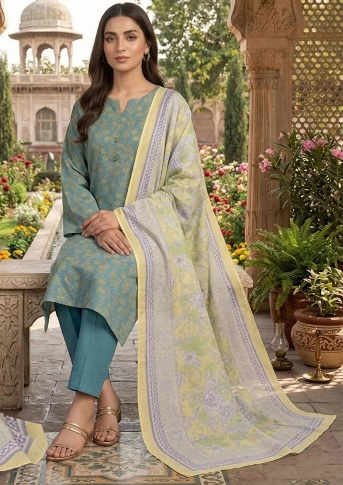 Prints Collection Volume 2 Aqua Lilac aqua and lilac unstitched 3 piece lawn close styling and print detail
