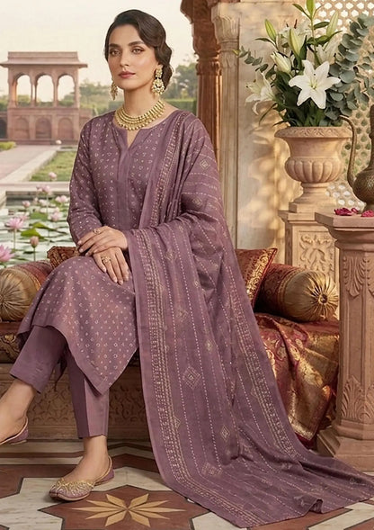 Prints Collection Volume 2 Mauve Mosaic mauve and plum unstitched 3 piece lawn close styling and print detail