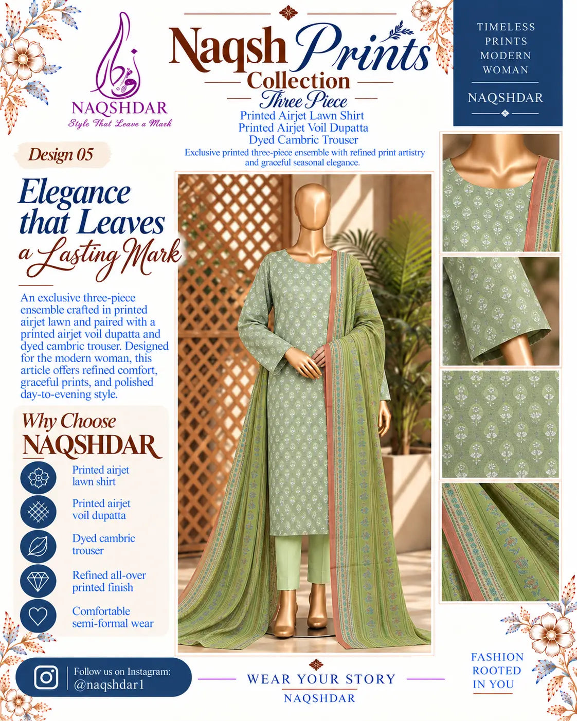 Prints Collection Volume 2 Mint Fern mint green and lime unstitched 3 piece lawn Naqshdar catalog view