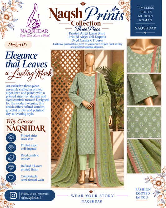 Prints Collection Volume 2 Mint Fern mint green and lime unstitched 3 piece lawn Naqshdar catalog view