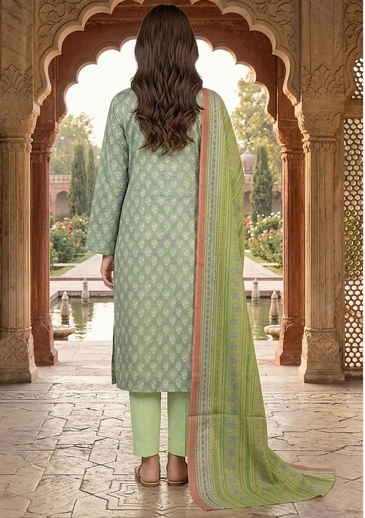 Prints Collection Volume 2 Mint Fern mint green and lime unstitched 3 piece lawn back or full fabric view