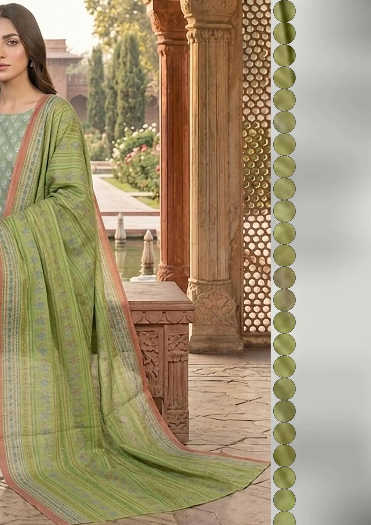Prints Collection Volume 2 Mint Fern mint green and lime unstitched 3 piece lawn close styling and print detail