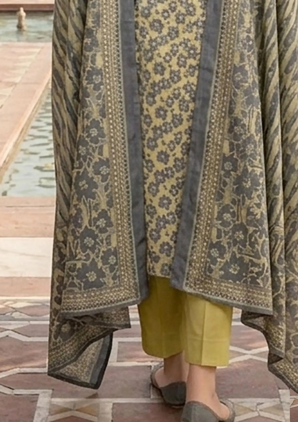 Prints Collection Volume 2 Olive Paisley olive and charcoal unstitched 3 piece lawn back or full fabric view