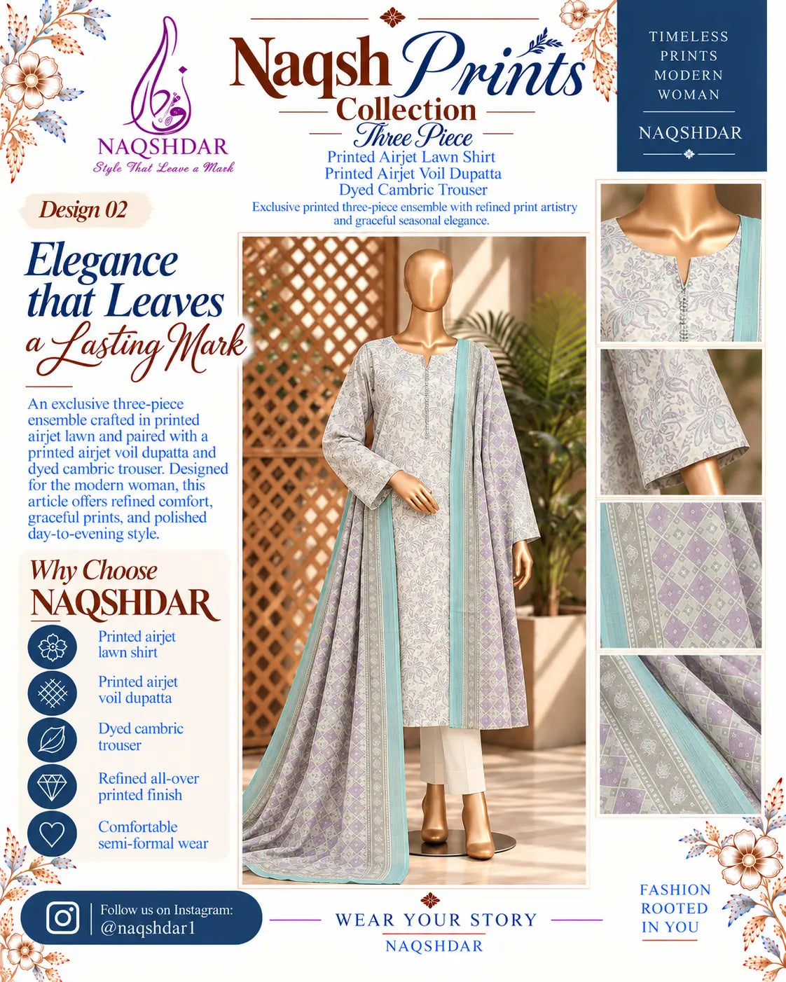 Prints Collection Volume 2 Pearl Mint pearl grey and mint unstitched 3 piece lawn Naqshdar catalog view