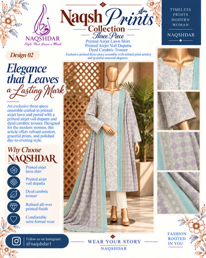 Prints Collection Volume 2 Pearl Mint pearl grey and mint unstitched 3 piece lawn Naqshdar catalog view