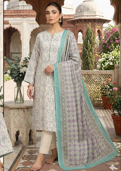 Prints Collection Volume 2 Pearl Mint pearl grey and mint unstitched 3 piece lawn front styling view