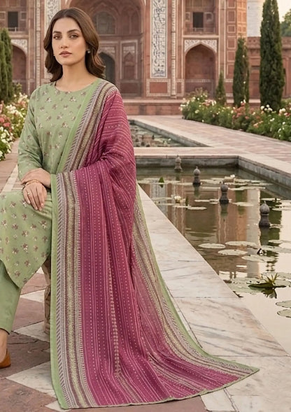 Prints Collection Volume 2 Sage Rose sage green and magenta unstitched 3 piece lawn close styling and print detail