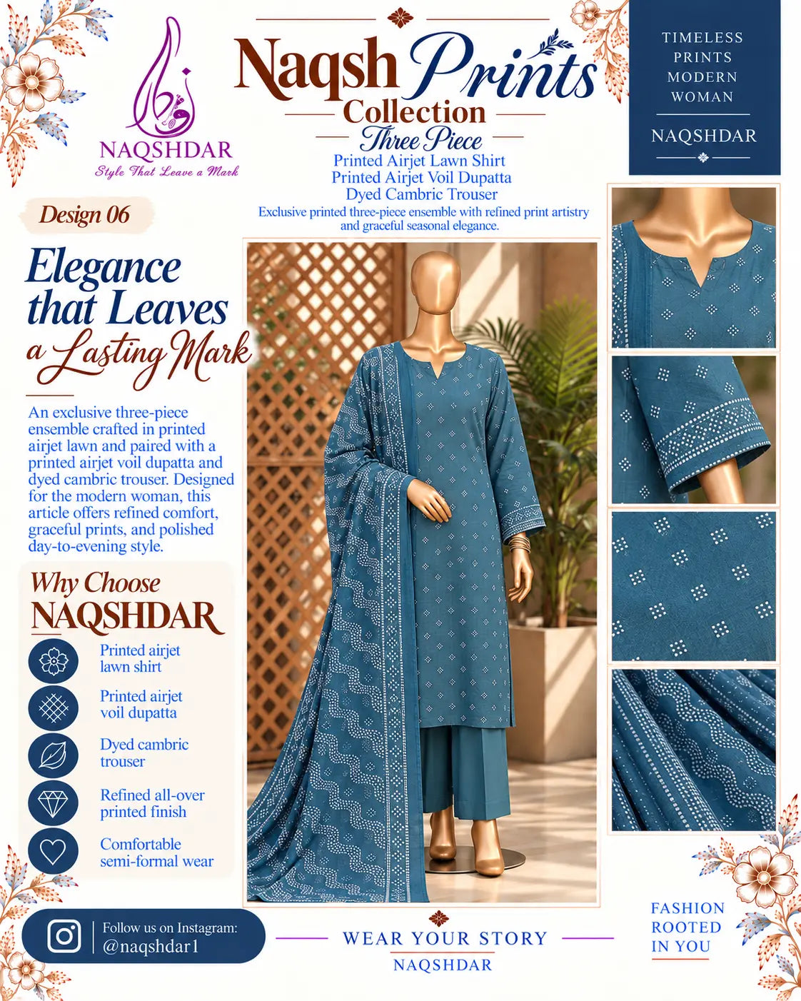 Prints Collection Volume 2 Teal Nocturne deep teal unstitched 3 piece lawn Naqshdar catalog view
