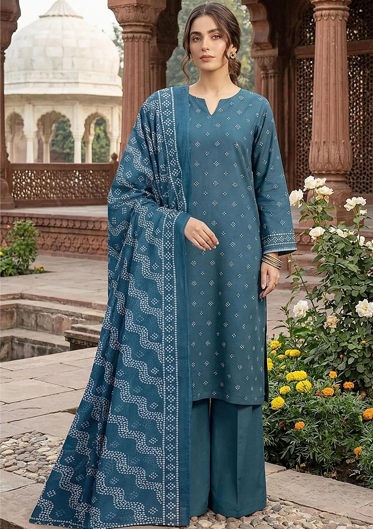 Prints Collection Volume 2 Teal Nocturne deep teal unstitched 3 piece lawn front styling view